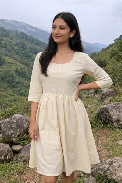 Cream coloured Ladies dress Handloom/ handwoven