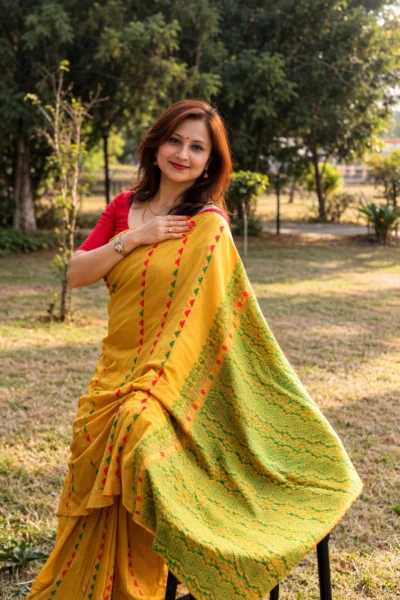 eri silk mustard yellow coloured saree with blouse piece
