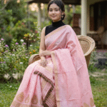 Baby pink dyed toss mekhela sador