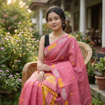 Pink colour dyed toss mekhela sador