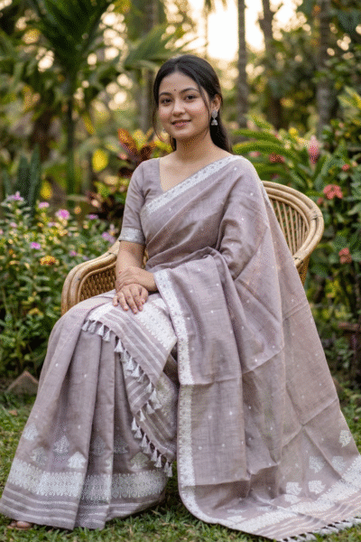 Grey coloured dyed toss mekhela sador