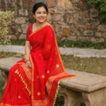 Red Cotton Mekhela sador with silver jari