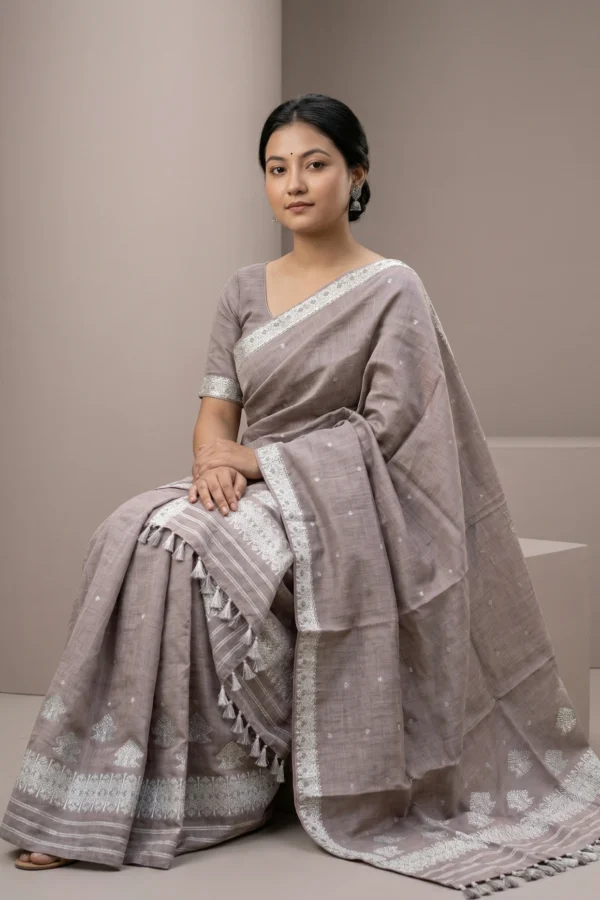 Grey coloured dyed toss mekhela sador